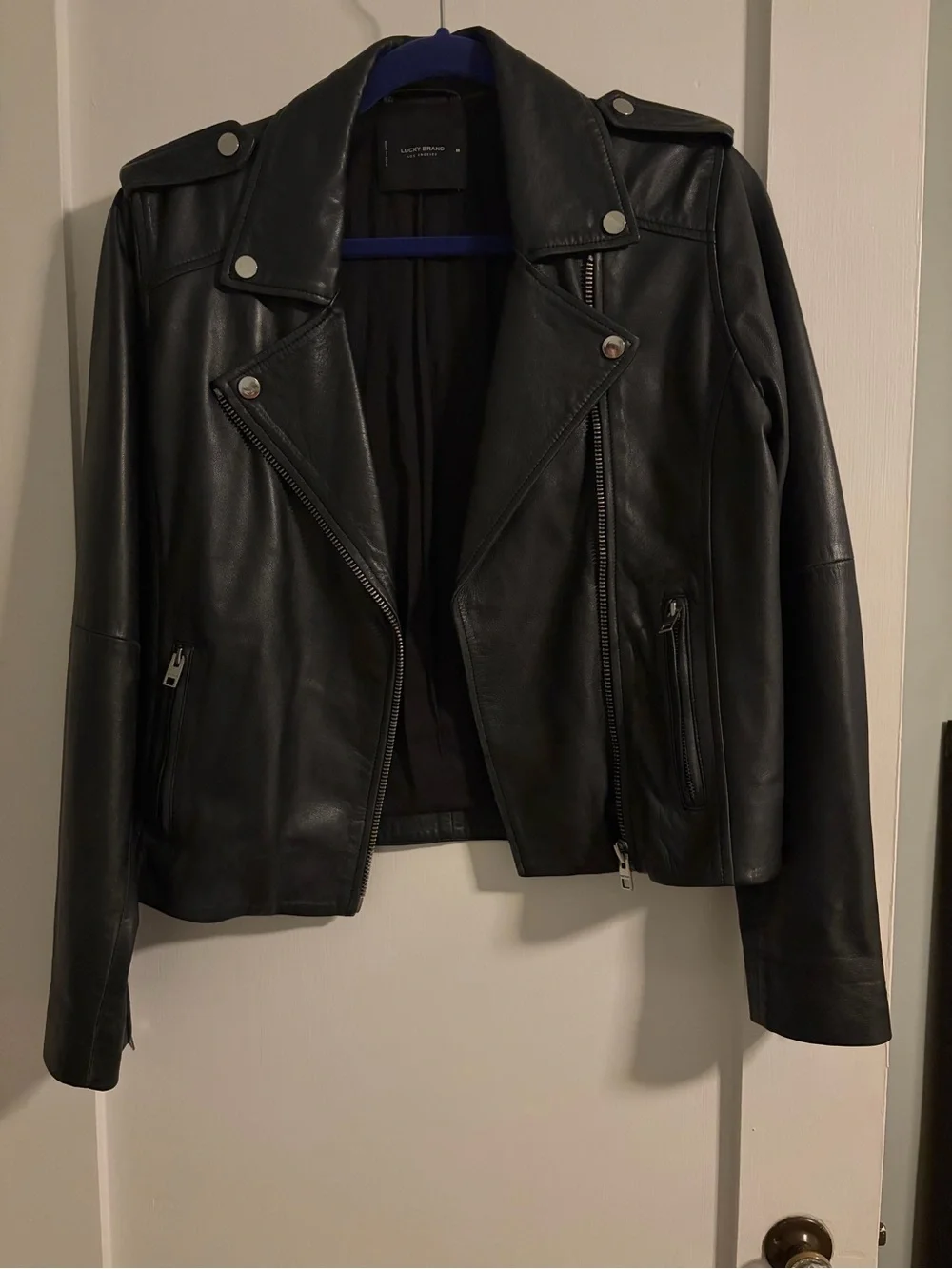 Lucky Brand Black Leather Asymmetrical Moto Jacket | Size M